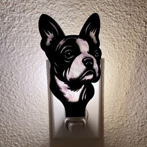 Boston Terrier Night Light Dog Head Plug In Wall Decor Handmade